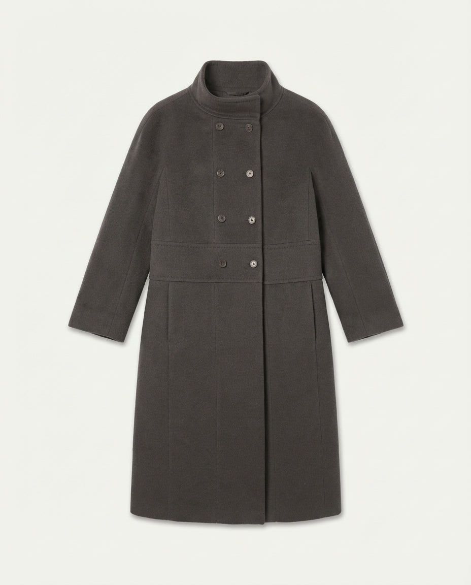 Manteau long gris taupe style officier