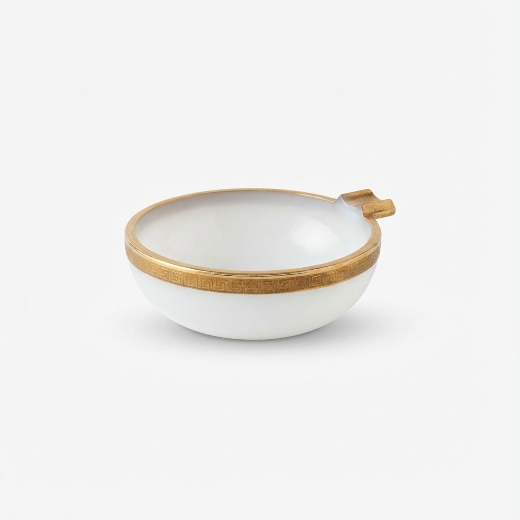 Cosa Gallery cendrier rond en verre opaline blanc 50´s monture laiton doré