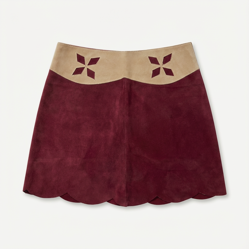 Jupe en daim rouge et beige