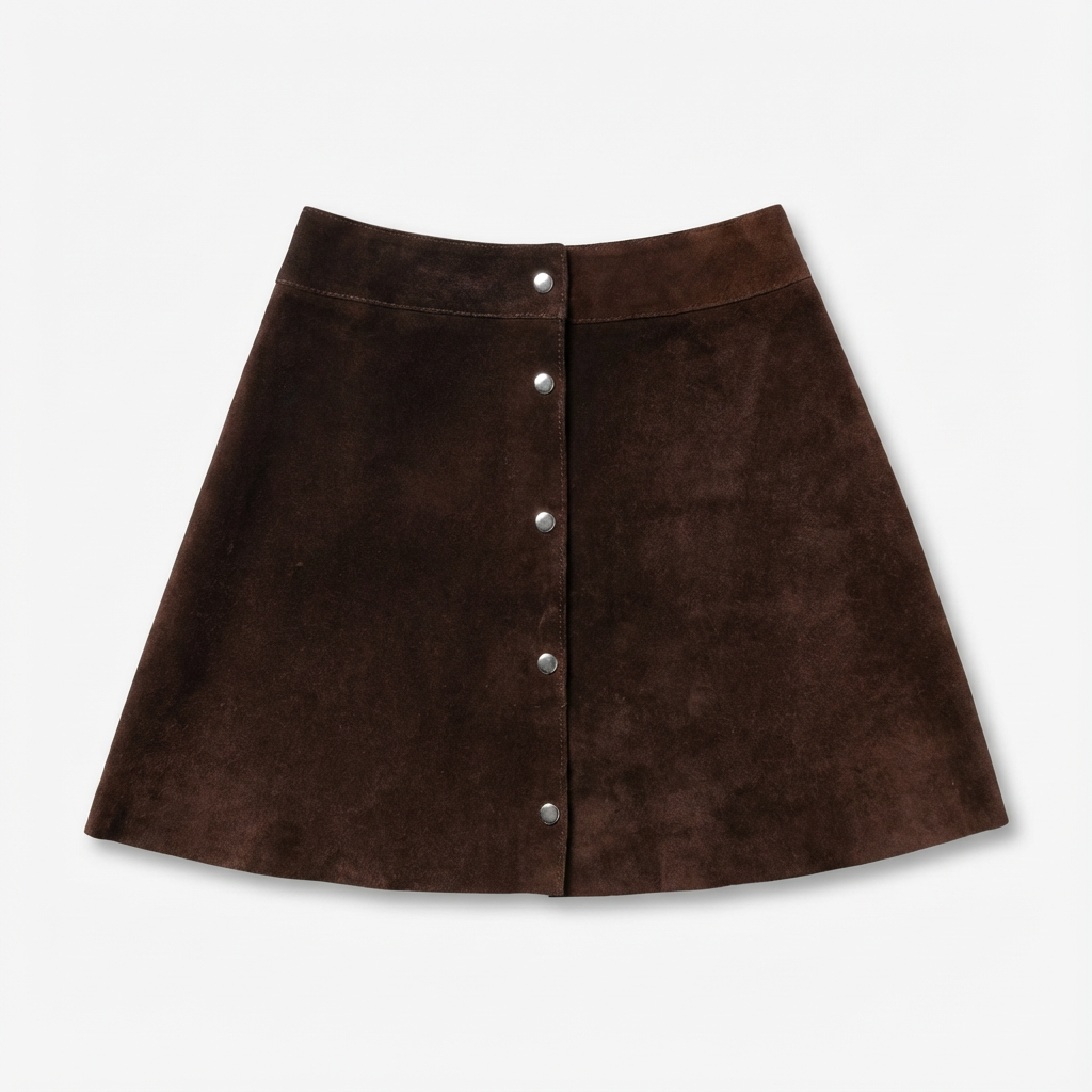 Jupe en daim marron foncé avec boutons